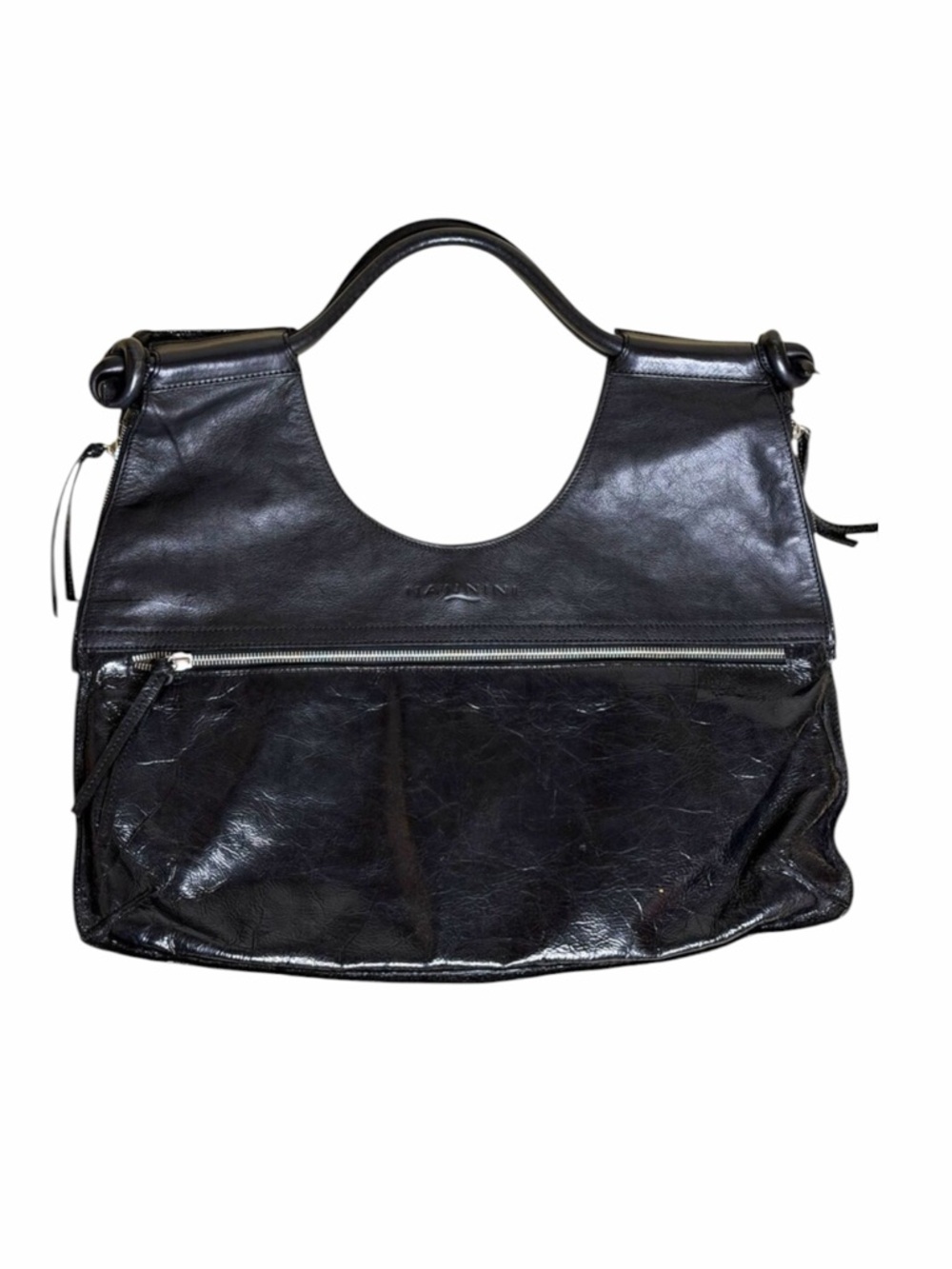 Nannini Leather Satchel Tote Purse Bag Black bv